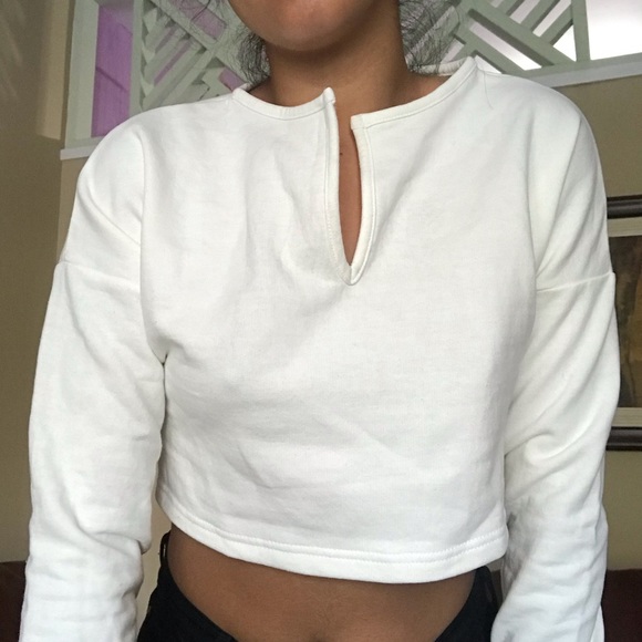 Boohoo Basic V Neck Plunge Crop Sweatshirt Small - Picture 6 of 8